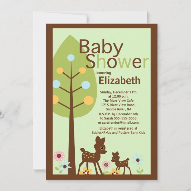 Invitation au Baby shower neutre de Baby Deer (Devant)