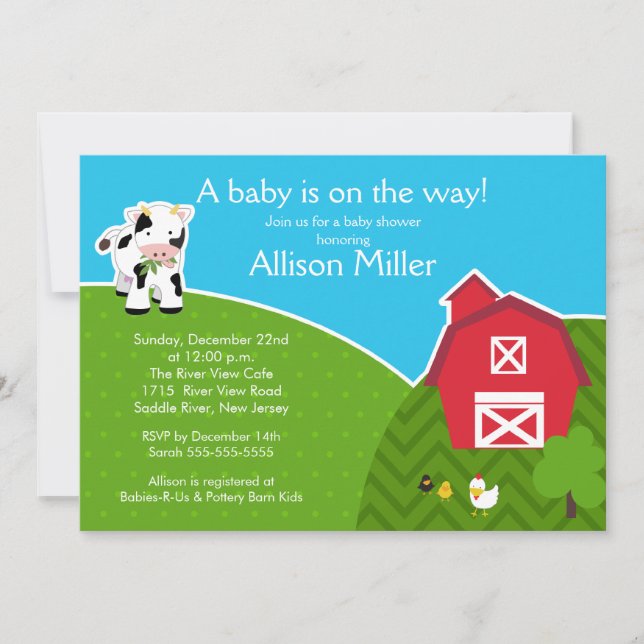 Invitation au Baby shower neutre de Barnyard Anima (Devant)