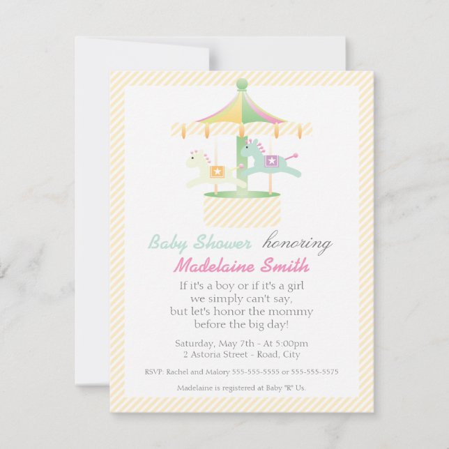 Invitation au Baby shower neutre de carrousel ench (Devant)