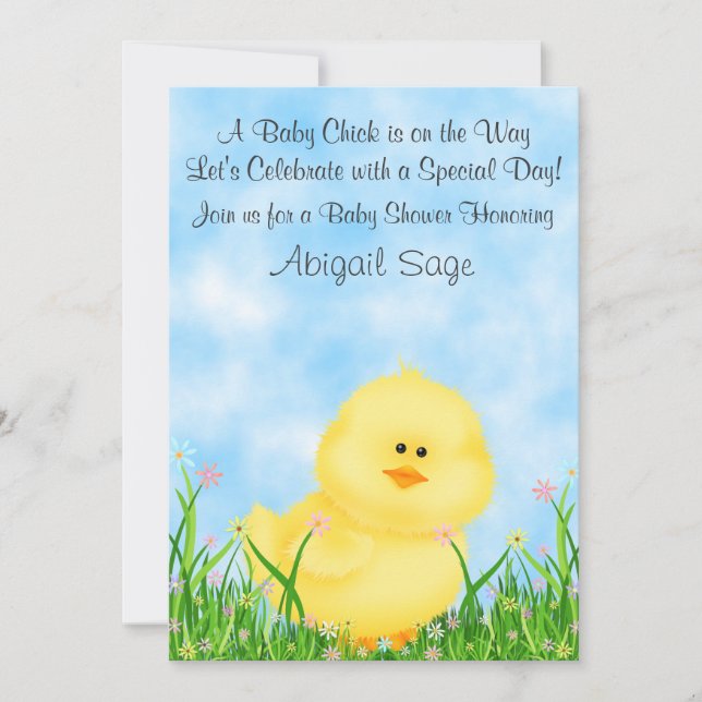 Invitation au Baby shower neutre de chick mignon (Devant)