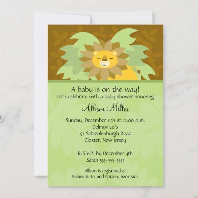 Invitation au Baby shower neutre du lion de la jun (Devant)