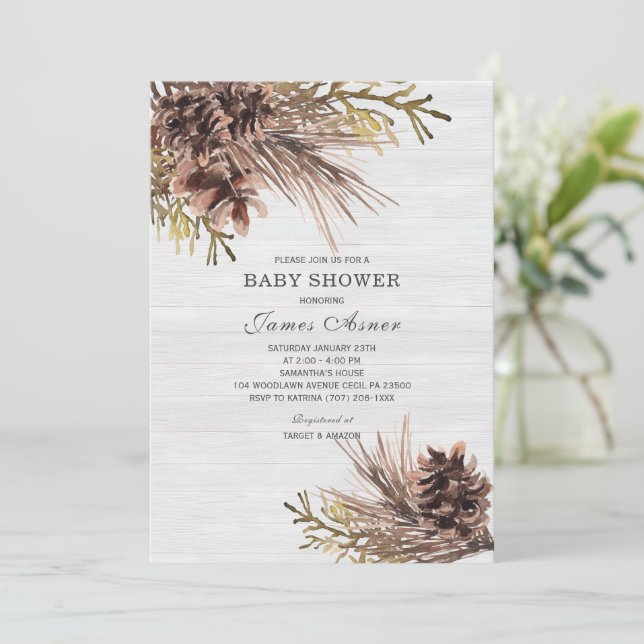 Invitation au Baby shower neutre en hiver (Debout devant)