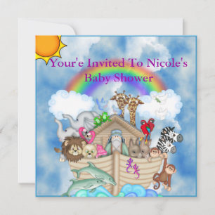 Invitation au Baby shower Noahs Ark Ark Arc en cie