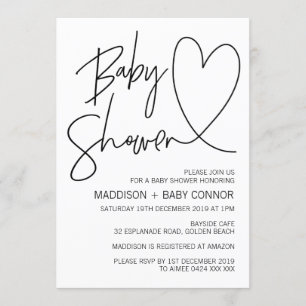 Invitation au Baby shower noir et blanc simple