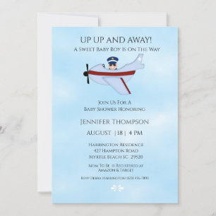 Invitation au Baby shower pilote et avion