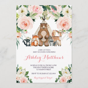 Invitation au Baby shower Pink Woodland