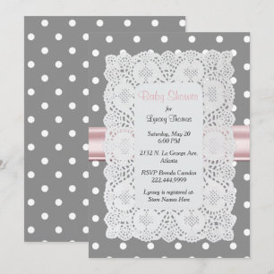Invitation au Baby shower Poka Dot et Doily