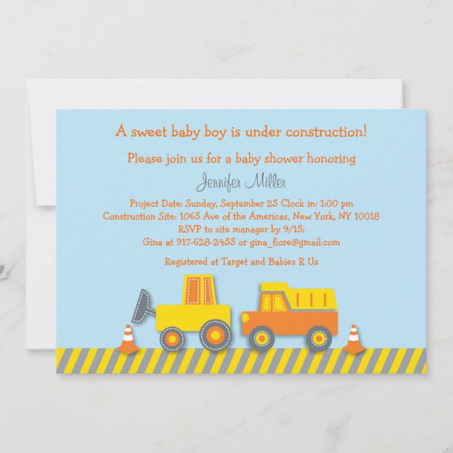 Invitation au Baby shower pour bébé Boy Constructi (Devant)