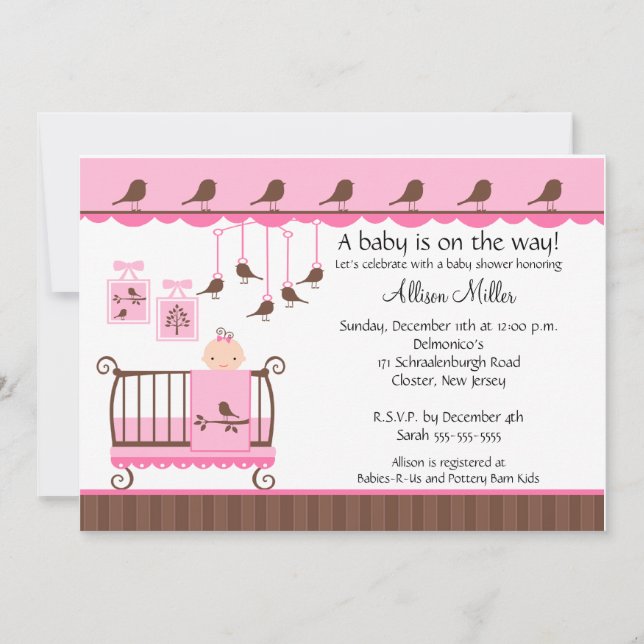 Invitation au Baby shower pour bébés filles (Devant)