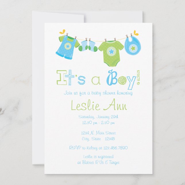 Invitation au Baby shower pour les garçons (Devant)