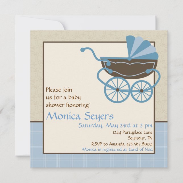 Invitation au Baby shower Pram (Devant)