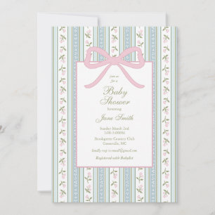 Invitation au Baby shower Preppy Bow   Floral