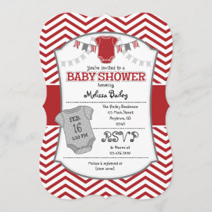 Invitation au Baby shower Red Grey Chevron