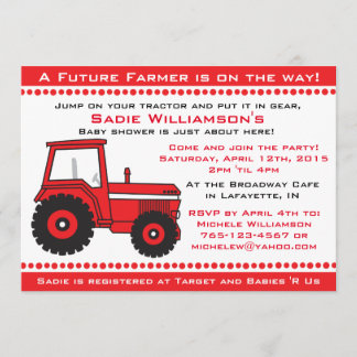 Invitation au Baby shower Red Tractor