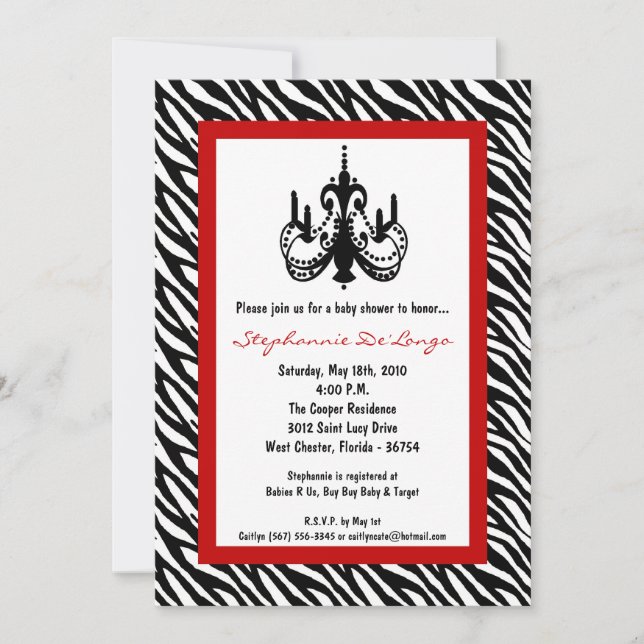 Invitation au Baby shower Red Zebra de 5 x 7 (Devant)