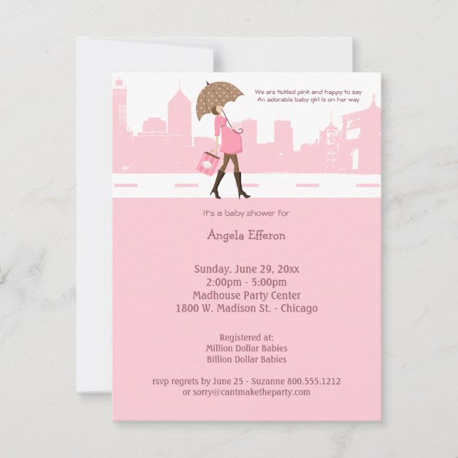 Invitation au Baby shower rose urbain (Devant)