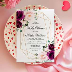 Invitation au Baby shower rose violet et bleu