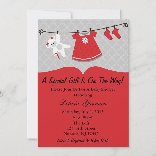 Invitation au Baby shower rouge (Devant)