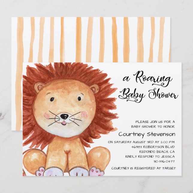 Invitation au Baby shower rugissant (Devant / Derrière)