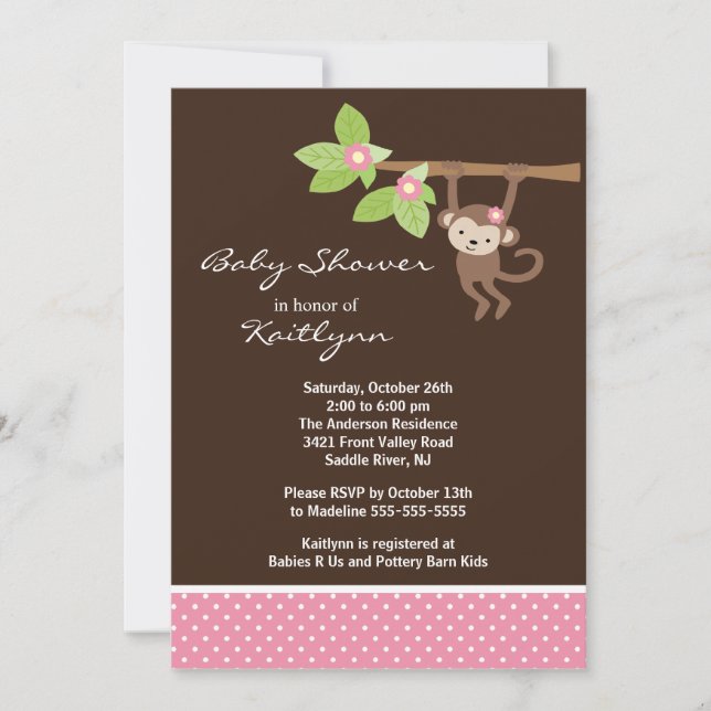Invitation au Baby shower Safari pour bébé singe (Devant)