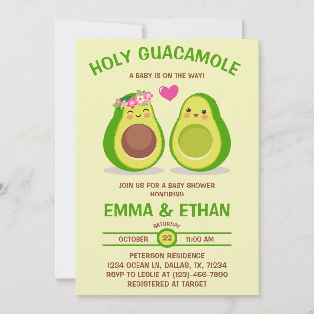 Invitation au Baby shower Saint-Guacamole Avocado (Devant)