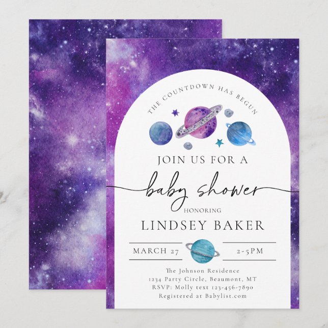 Invitation au Baby shower spatial | Baby shower sp (Devant / Derrière)