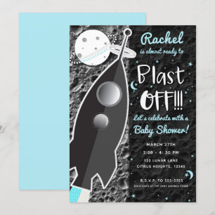 Invitation AU Baby shower spatial de la LUNE Rocket Ship