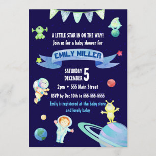 Invitation au Baby shower spatial de l'astronaute 