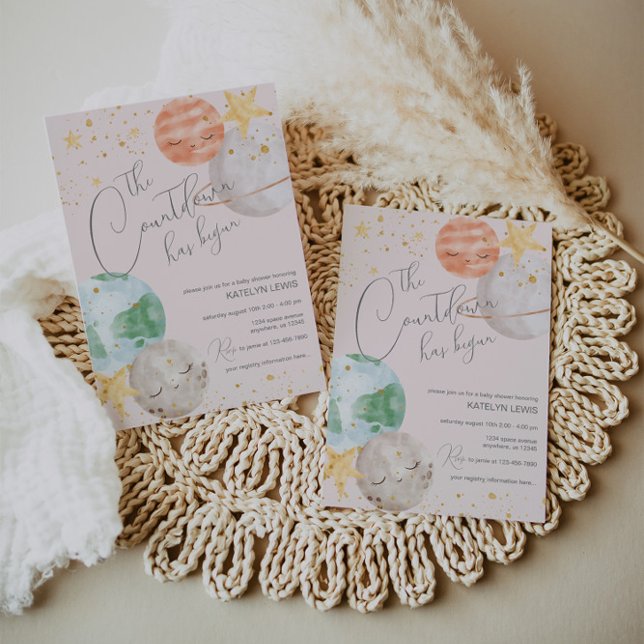 Invitation au Baby shower spatial pour filles (Créateur téléchargé)