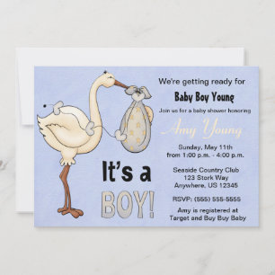 Invitation au Baby shower Stork Blue Boy