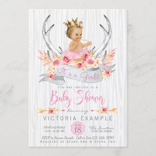 Invitation au Baby shower tribal Antler Boho Princ