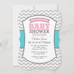 Invitation au Baby shower Turquoise de Chevron gri