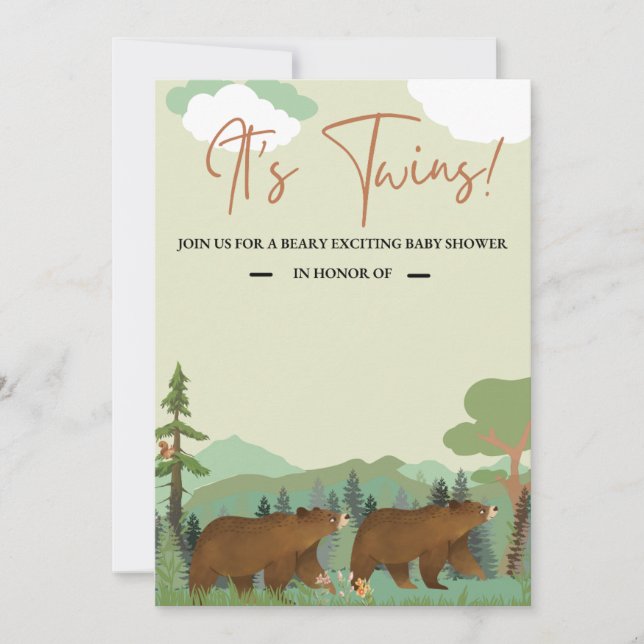 Invitation au Baby shower Twin Woodland (Devant)