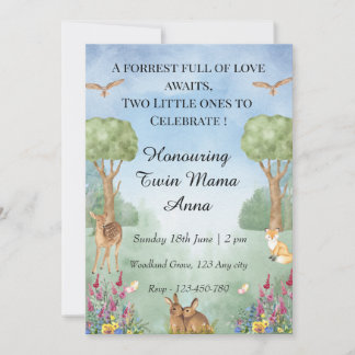 Invitation au Baby shower Twin Woodland