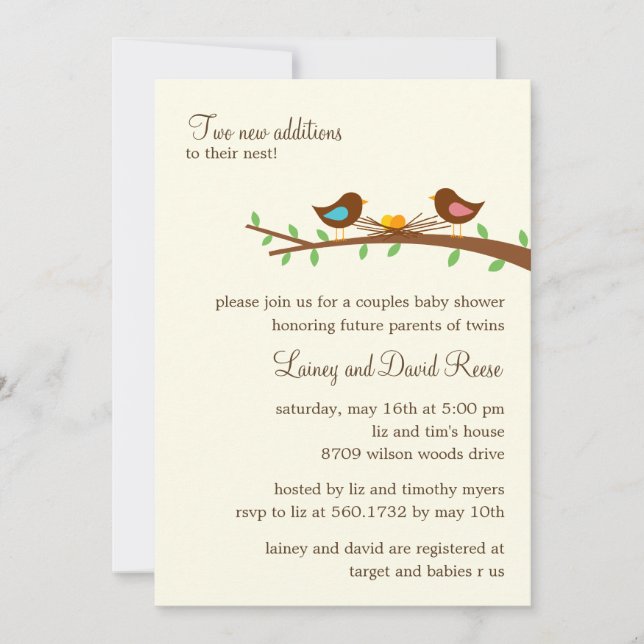 Invitation au Baby shower Twins de deux nouveaux o (Devant)