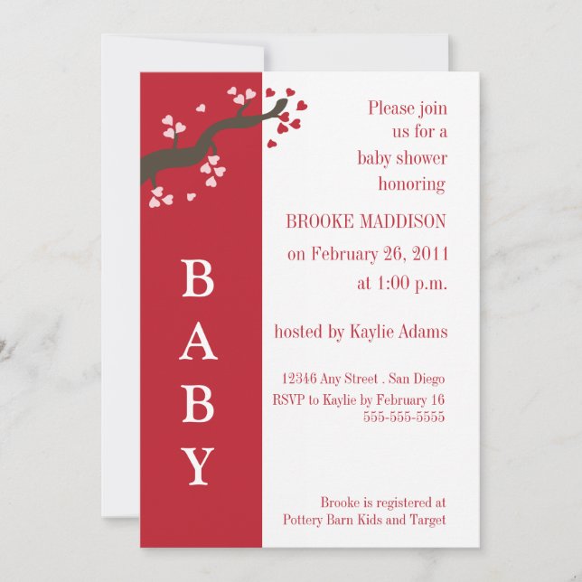 Invitation au Baby shower Valentine Tree (Devant)