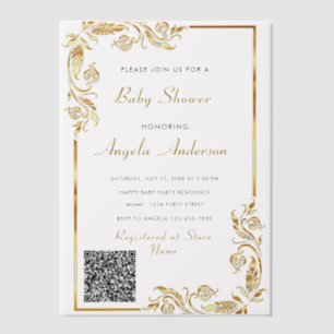 Invitation au Baby shower Vellum Or avec code QR