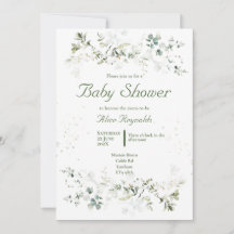 Invitation au Baby shower vert botanique