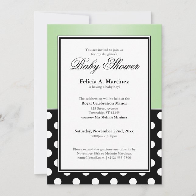 Invitation au Baby shower vert de la Royal Black P (Devant)