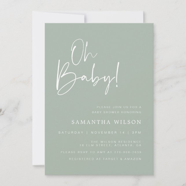 Invitation au Baby shower vert de taille minimale (Devant)