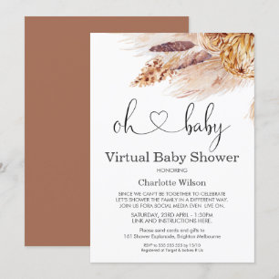 Invitation au Baby shower virtuel Boho Pampas Gras