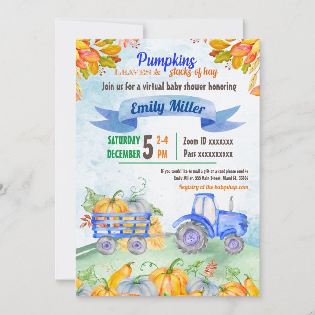 Invitation au Baby shower virtuel Citrouille Tract (Devant)