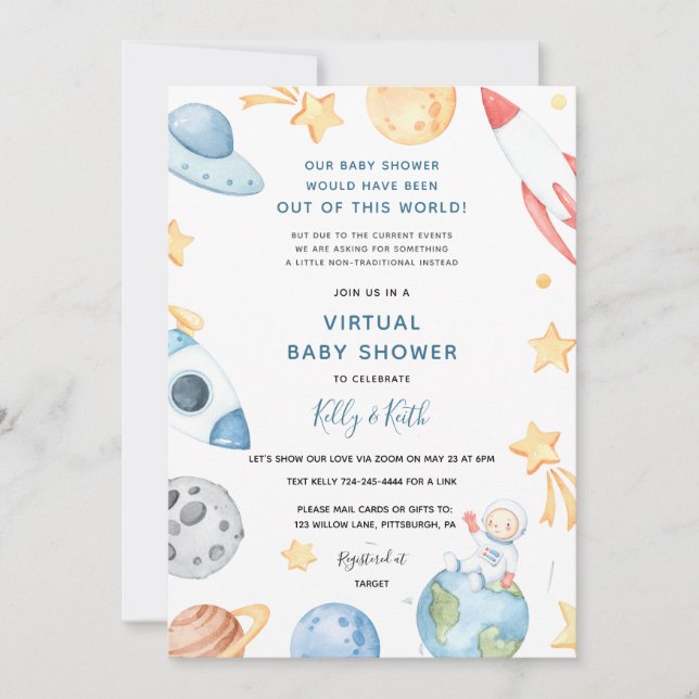 Invitation au Baby shower virtuel de l'astronaute  (Devant)