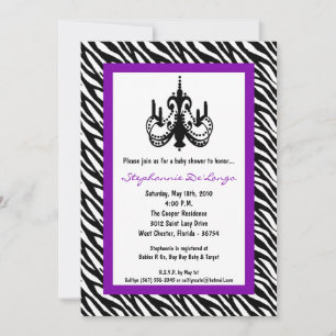 Invitation au Baby shower Zèbre Purple Chandelier 