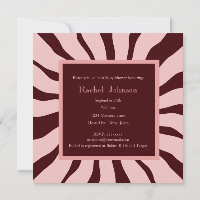 Invitation au Baby shower Zèbre rose et Brown (Devant)