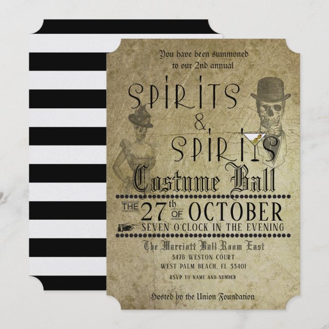 Invitation au bal costumé de la fête d'Halloween (Devant / Derrière)