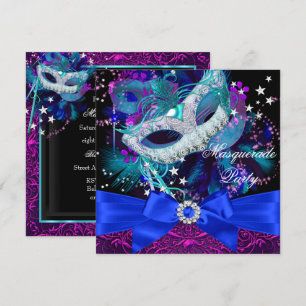 Invitation au bal masqué avec masque à paillettes 