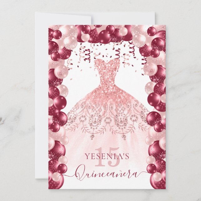 Invitation au ballon Blush Burgundy Quinceañera (Devant)