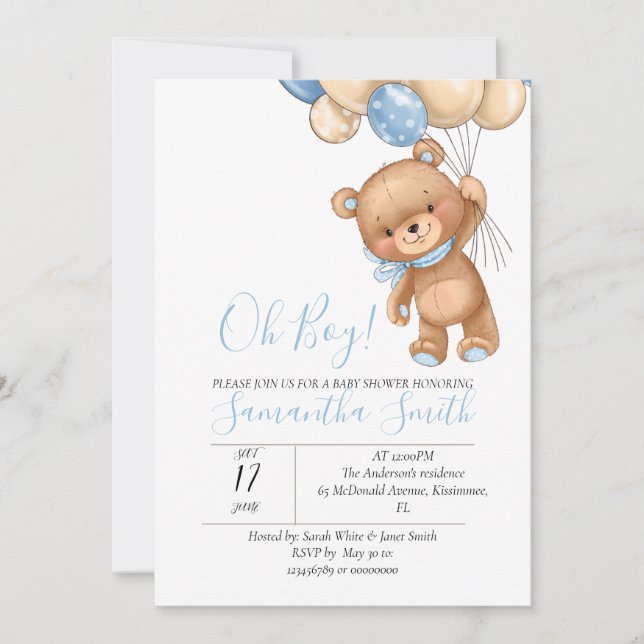 Invitation au ballon de l'ours en peluche (Devant)