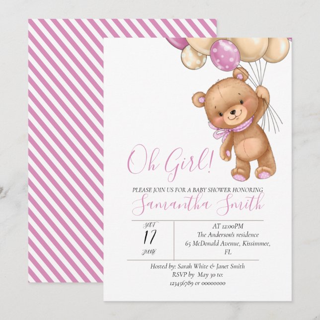 Invitation au ballon de l'ours en peluche (Devant / Derrière)